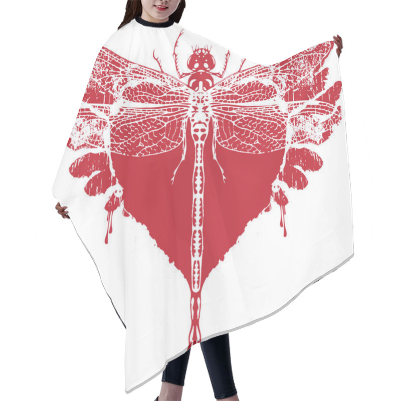 Personality  Red Dragonfly With Abstract Flying Heart Hair Cutting Cape