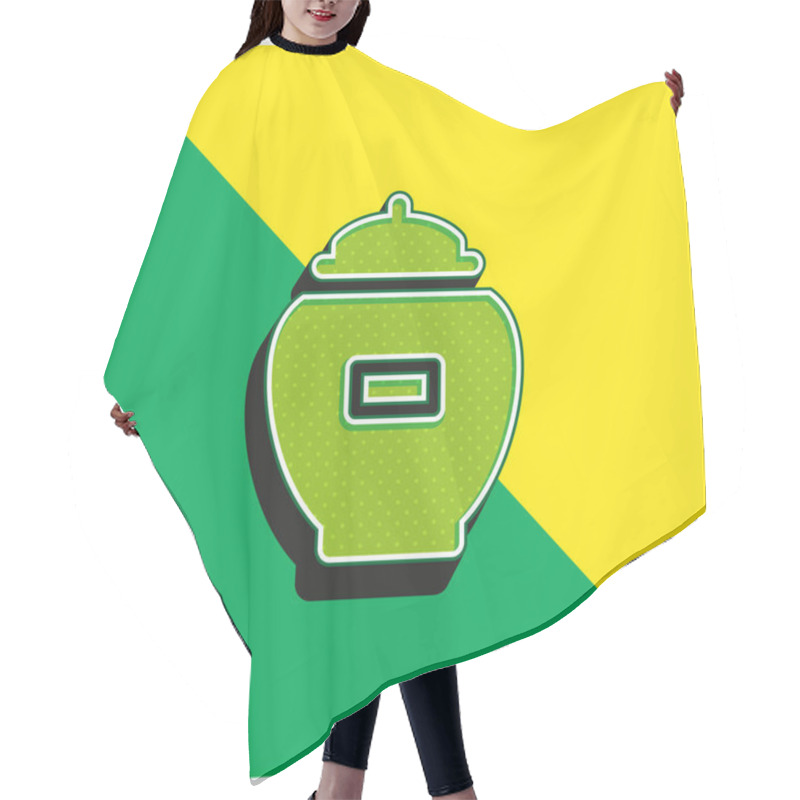 Personality  Ash Green And Yellow Modern 3d Vector Icon Logo Hair Cutting Cape