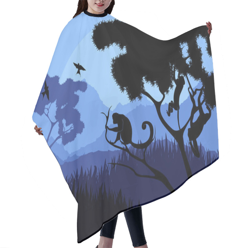 Personality  Monkey Family In Wild Nature Landscape Illustration Hair Cutting Cape