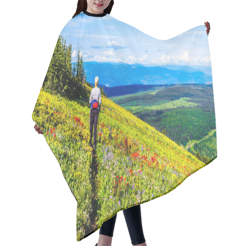 Personality  Woman Hiking Through The Alpine Meadows Filled With Abundant Wildflowers On Tod Mountain At The Alpine Village Of Sun Peaks In The Shuswap Highlands Of The Okanagen Region In British Columbia, Canada Hair Cutting Cape