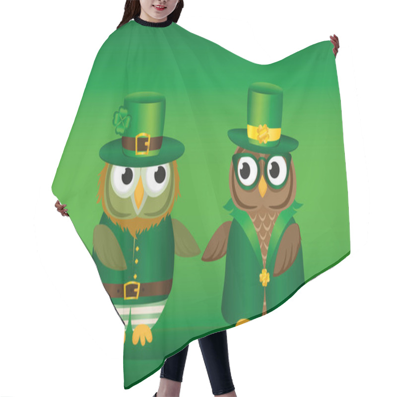 Personality  Two Owls In National Costume At Patrick's Day Holding Hands.  Hair Cutting Cape