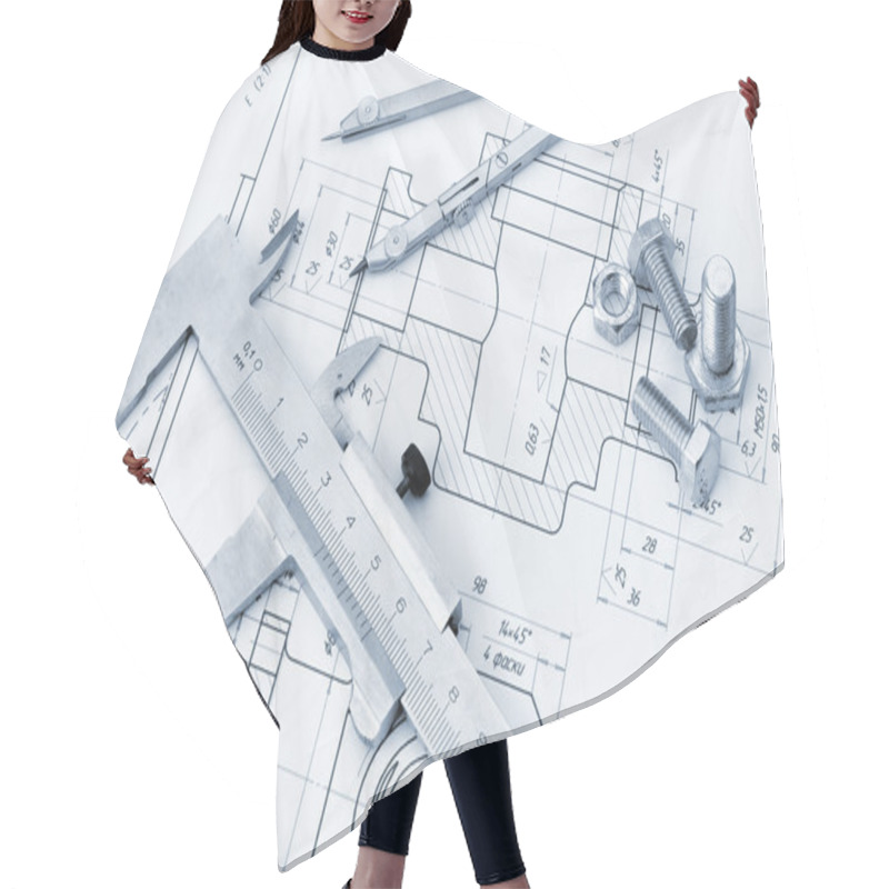 Personality  The Plan Industrial Details, A Screws, Caliper, Divider. A Photo Hair Cutting Cape