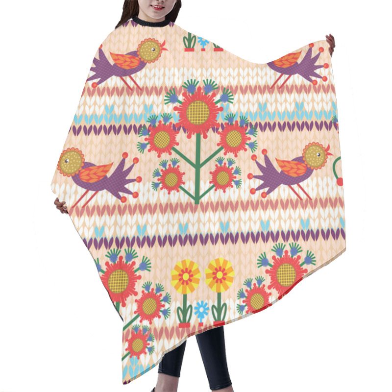 Personality  Knitted Seamless With Birds And Floral Elements. Hair Cutting Cape