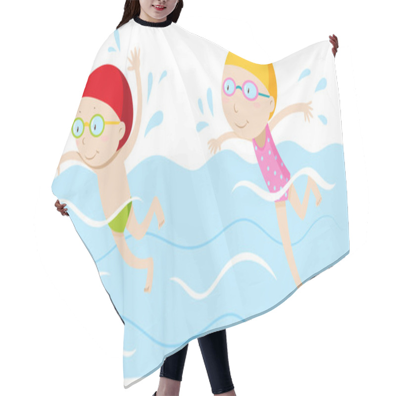 Personality  Boy And Girl Swimming In The Pool Hair Cutting Cape