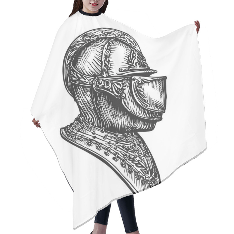 Personality  Knight Helmet Sketch. Vector Illustration Hair Cutting Cape