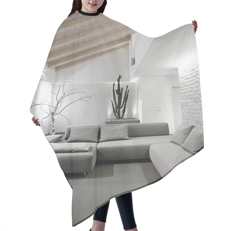 Personality  Modern Gray Sofa In The Attic Room Hair Cutting Cape