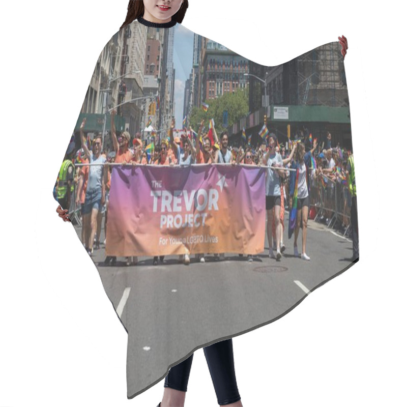 Personality  The Trevor Project Supporting Pride Month Parade 2022 On The Streets Of New York City, USA Hair Cutting Cape