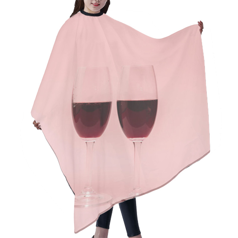 Personality  Red Wine In Glasses Isolated On Pink Hair Cutting Cape