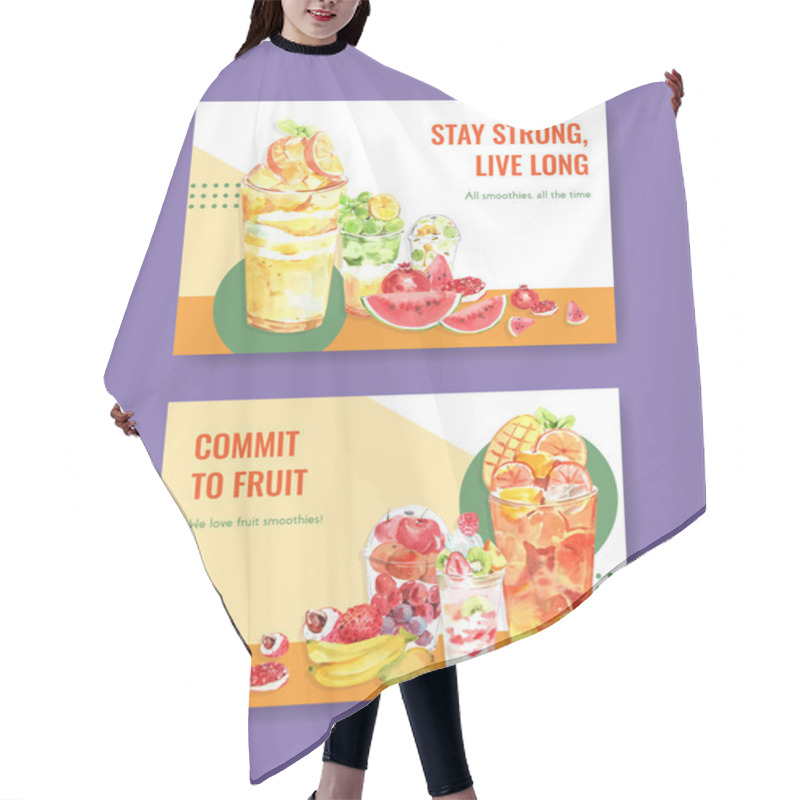 Personality  Facebook Template With Fruits Smoothies Concept Design For Soccial Media And Community Watercolor Vector Illustratio Hair Cutting Cape