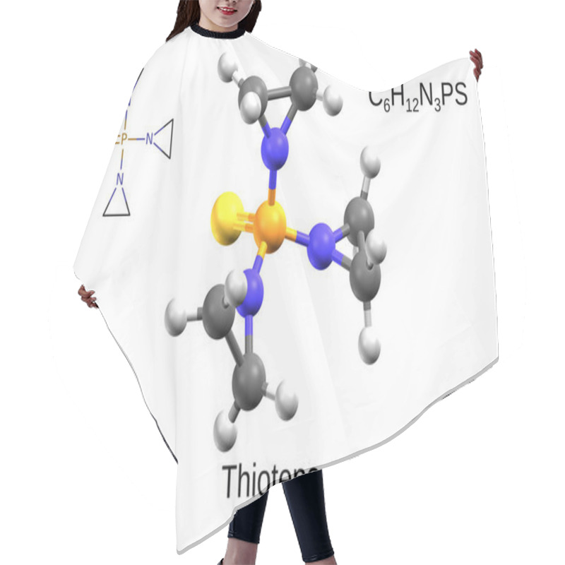 Personality  Chemical Formula, Structural Formula And 3D Ball-and-stick Model Of The Anticancer Drug Thiotepa, White Background Hair Cutting Cape