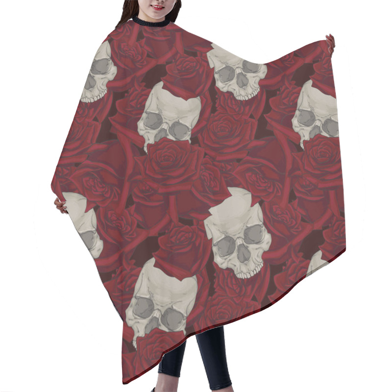 Personality  Human Skull And Red Roses Pattern Hair Cutting Cape