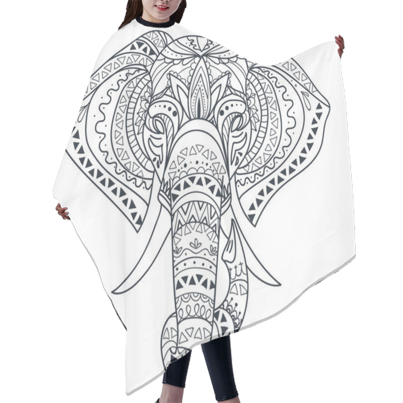 Personality  Indian Elephant In Style Mihendi On A White Background Hair Cutting Cape