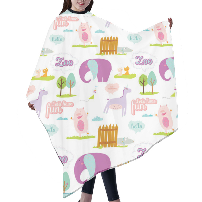 Personality  Childish Pattern With Cartoon Animals, Speech Bubbles And Fireworks Hair Cutting Cape