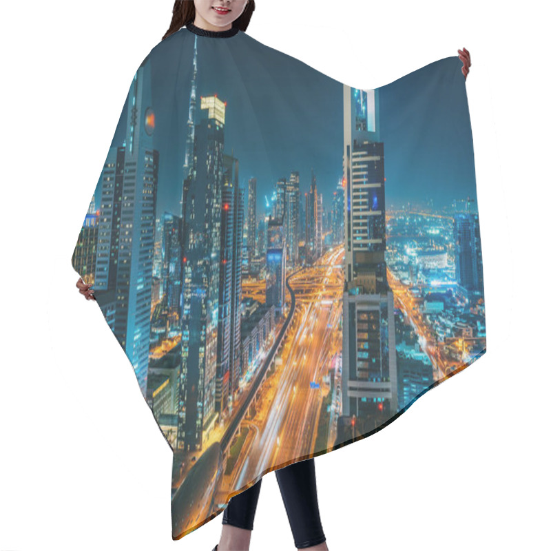 Personality  Panorama Of Dubai Downtown At Night From Above, United Arab Emirates Hair Cutting Cape