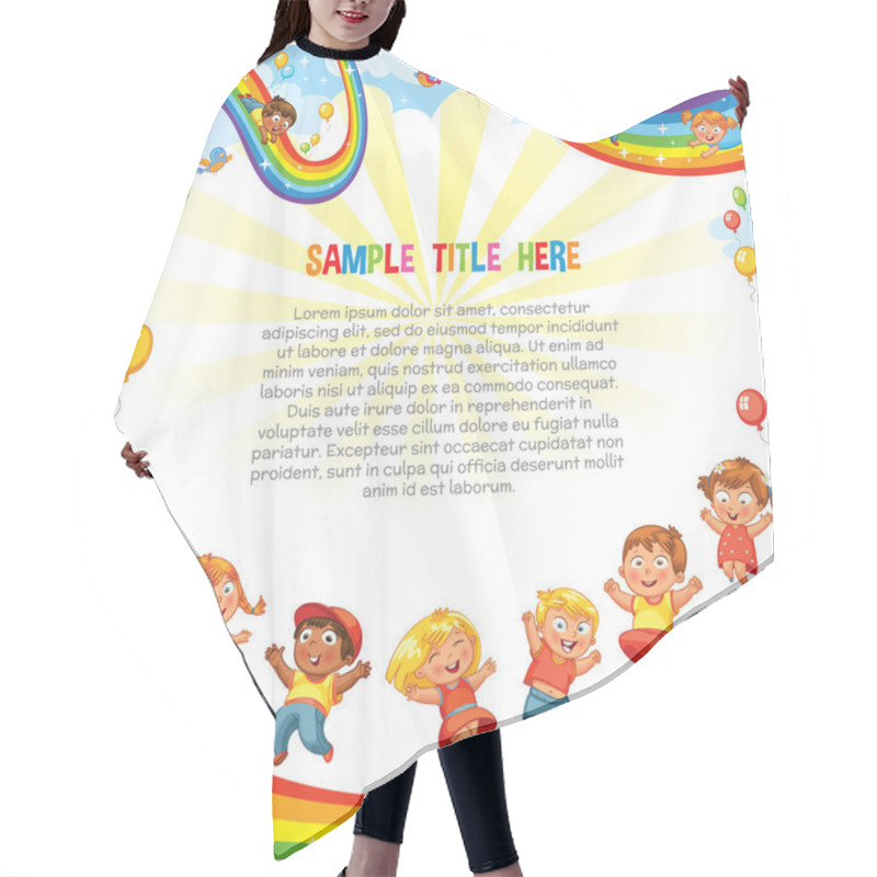 Personality  Children Slide Down On A Rainbow. Roller Coaster Ride. Template Hair Cutting Cape