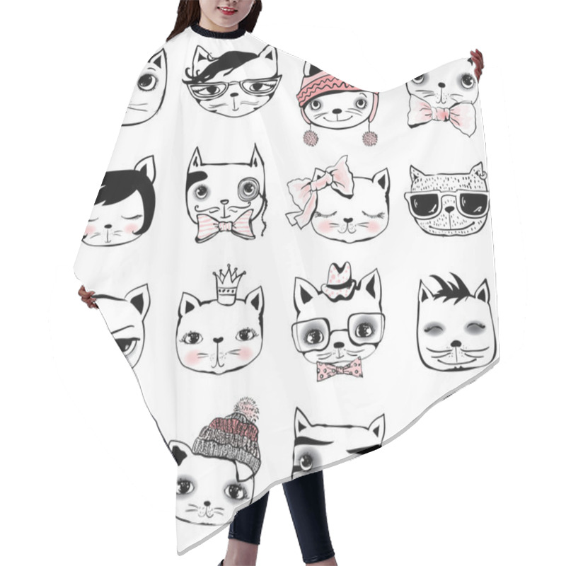 Personality  Set Of Stylish Hipster Cats Hair Cutting Cape