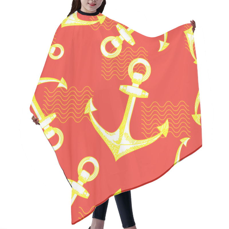 Personality  Anchors And Waves. Seamless Vector Pattern. Hair Cutting Cape