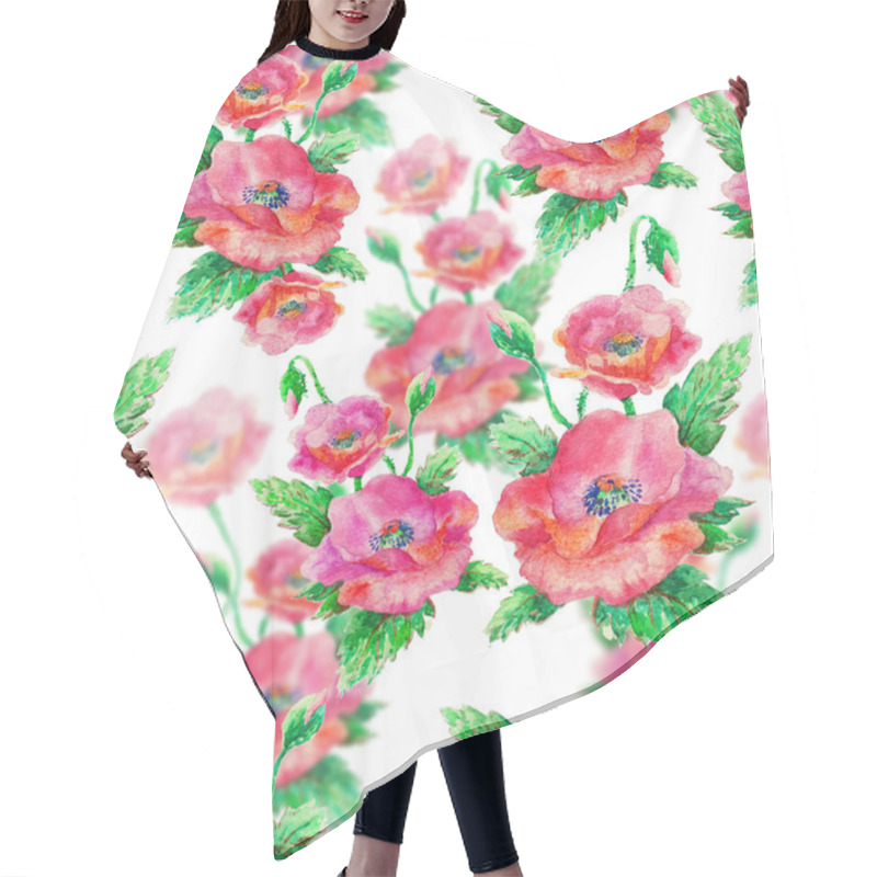 Personality  Seamless Pattern With Poppy Flowers Hair Cutting Cape