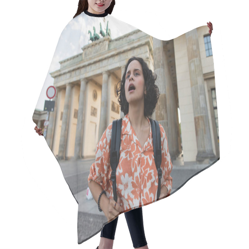 Personality  Surprised Tourist With Backpack Standing Near Brandenburg Gate In Berlin  Hair Cutting Cape