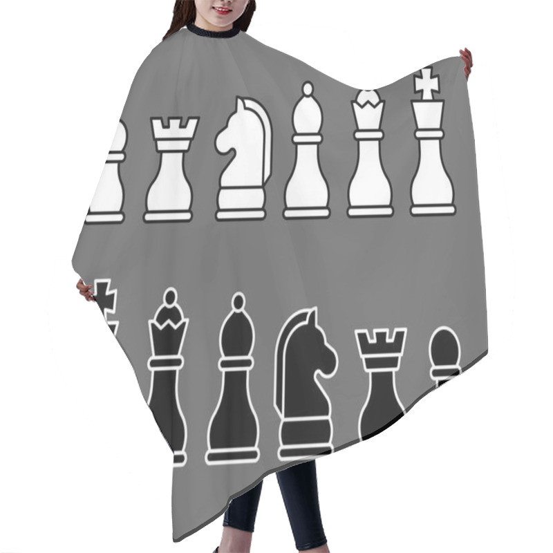 Personality  Black And White Set Of Chess Pieces In A Flat Style, Arranged On A Gray Background Hair Cutting Cape