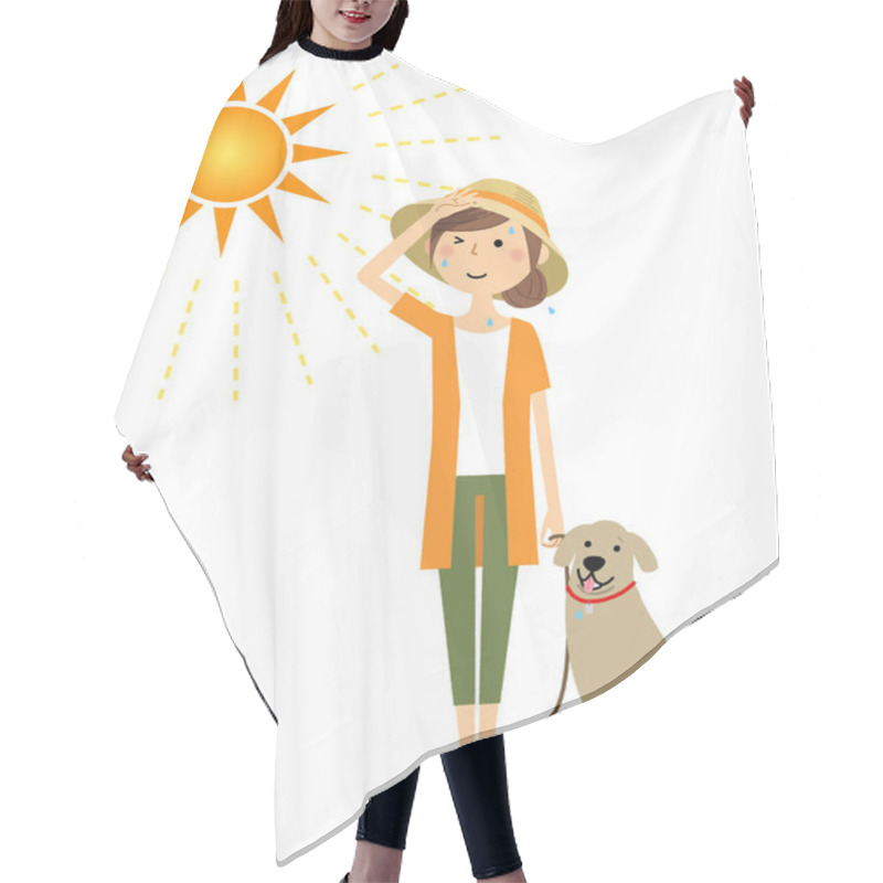 Personality  Young Woman Wearing A Hat Walking A Dog/It Is An Illustration Of An Young Woman Walking A Dog Wearing A Hat. Hair Cutting Cape