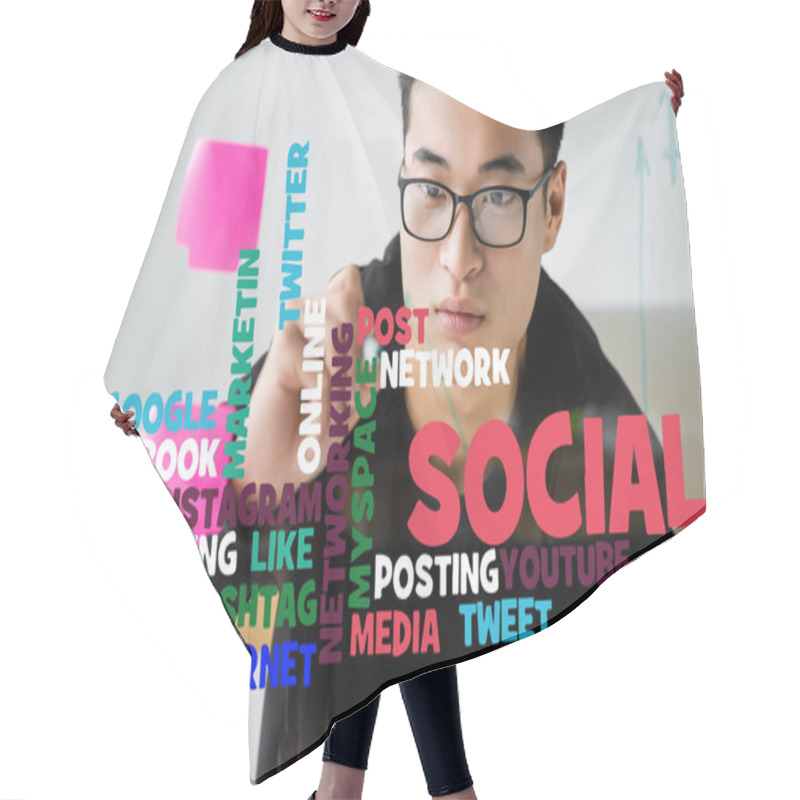 Personality  Asian Seo Manager Writing On Glass With Illustration Of Concept Words Of Social Media  Hair Cutting Cape