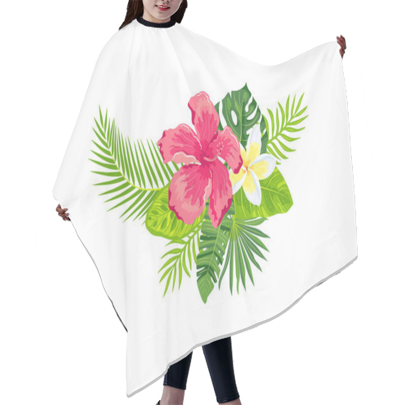 Personality  Tropical Exotic Leaves, Hibiscus, Plumeria Flowers, Vector Illustration Isolated On White Background. Design Element For Poster, Web, Flyers, Invitation, Postcard, T-shirt, SPA, Sticker. Hair Cutting Cape