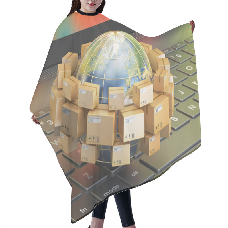 Personality  Global Shipping And Delivery Concept, Parcels Cardboard Boxes Ar Hair Cutting Cape