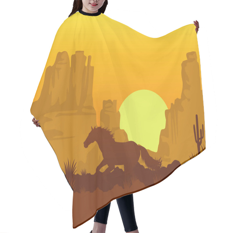 Personality  Wild West Sunset Scene With Horse Running In Desert Hair Cutting Cape