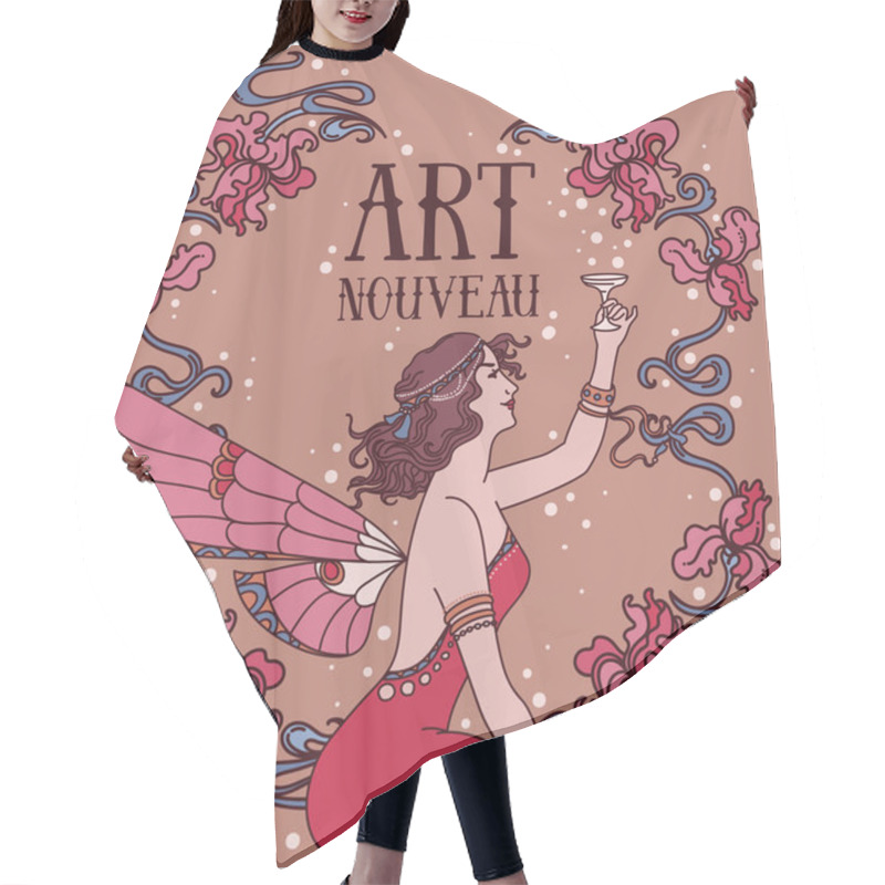 Personality  Beautiful Poster In Art Nouveau Style With Fairy Woman And Irises Floral Frame Hair Cutting Cape