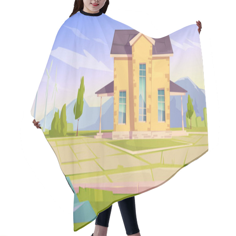 Personality  Vector Landscape With House And Wind Turbines Hair Cutting Cape