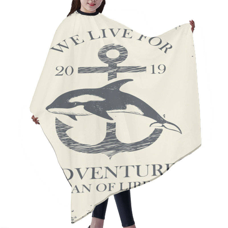 Personality  Vector Banner With Killer Whale And Anchor Hair Cutting Cape