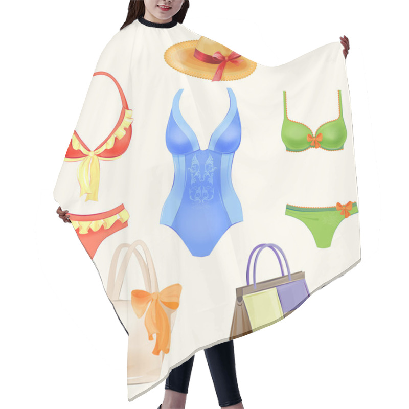 Personality  Set Of Swimsuits And  Beach Handbags  Hair Cutting Cape