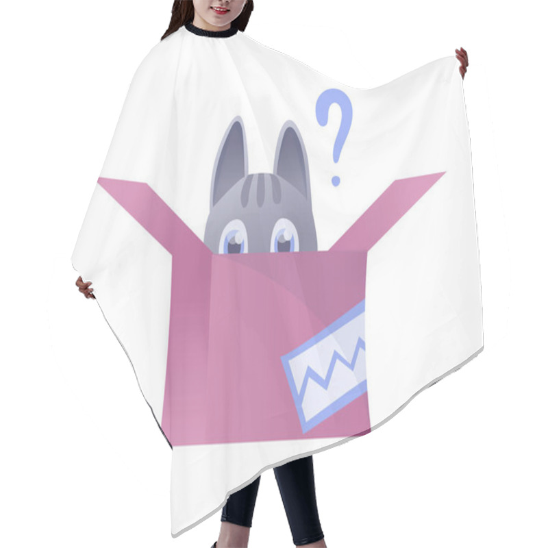 Personality  Kitty Vector Illustration. Domestic Cat. The Cat Hiding In A Cardboard Box. Hair Cutting Cape