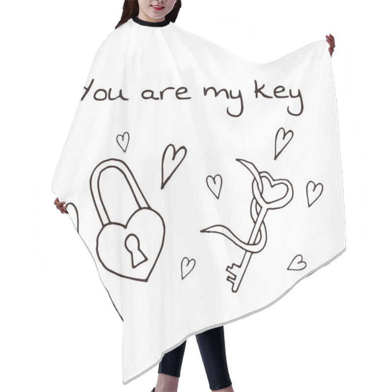 Personality   RGBGreeting Card For Valentine's Day. St. Valentine's Day. Greeting Card For A Couple. You Are My Key. Vector Picture. Circuit. Hair Cutting Cape