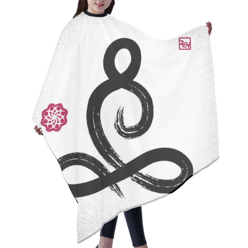 Personality  Yoga Lotus Pose And Flower Symbol With Oriental Brushwork Style Hair Cutting Cape