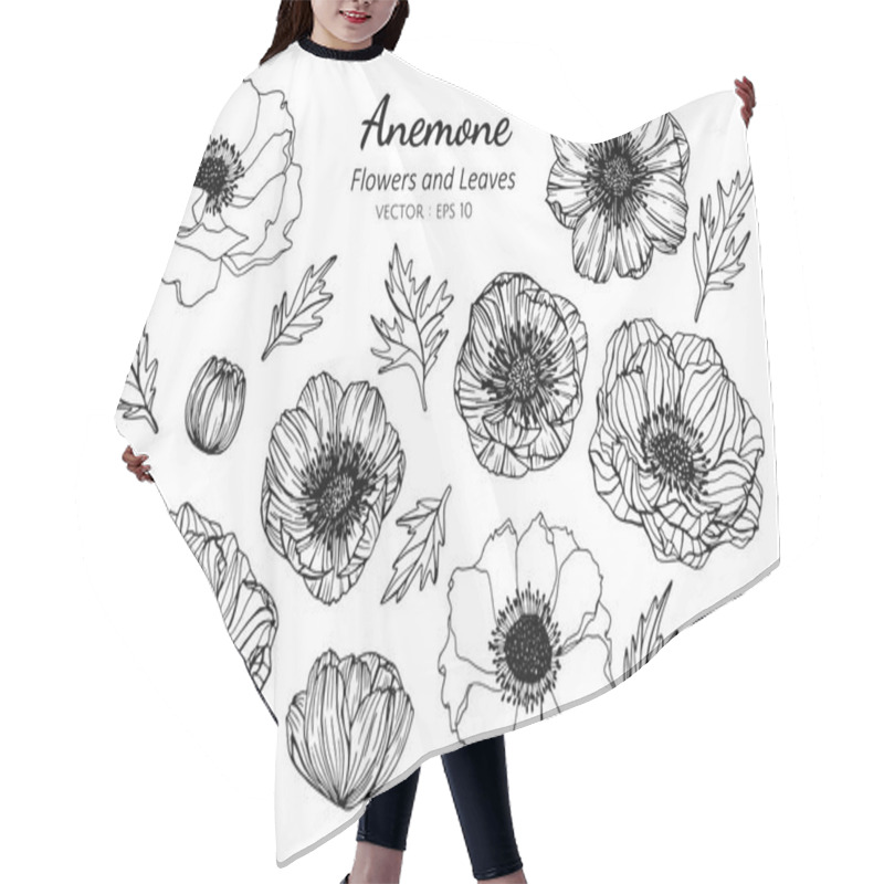 Personality  Collection Set Of Anemone Flower And Leaves Drawing Illustration Hair Cutting Cape