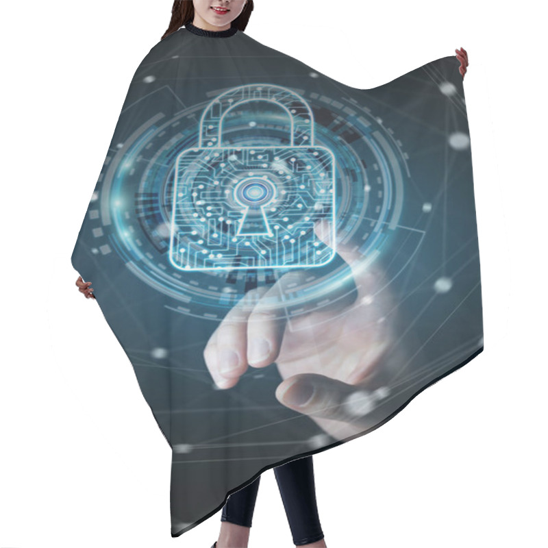 Personality  Businesswoman Using Digital Padlock To Secure Her Datas 3D Rende Hair Cutting Cape