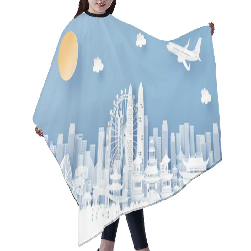 Personality  Panorama View Of Shenzhen, China With Temple And City Skyline With World Famous Landmarks In Paper Cut Style Vector Illustration Hair Cutting Cape