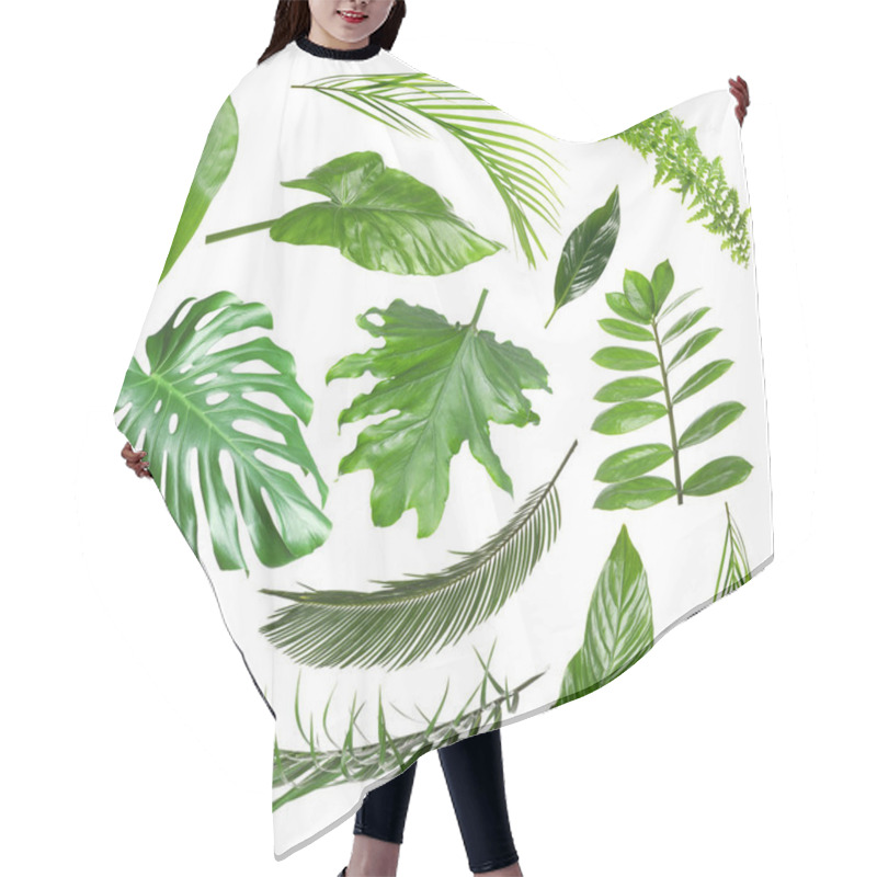 Personality  Set Of Different Tropical Leaves On White Background Hair Cutting Cape