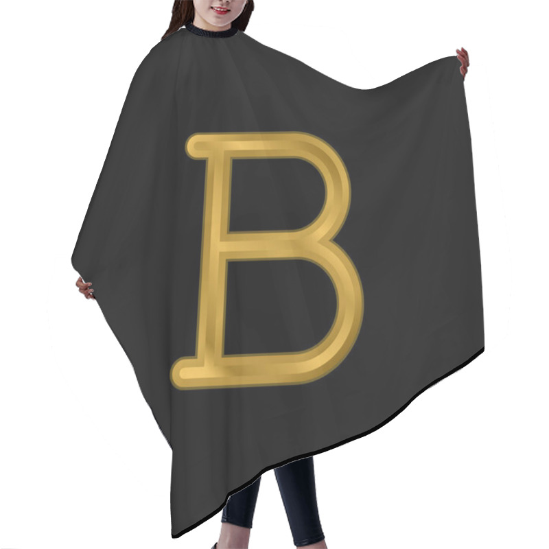 Personality  Bold Gold Plated Metalic Icon Or Logo Vector Hair Cutting Cape