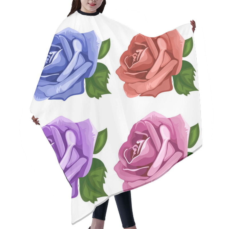 Personality  Rose Buds Blue, Pink, Purple And Red. Vector Hair Cutting Cape