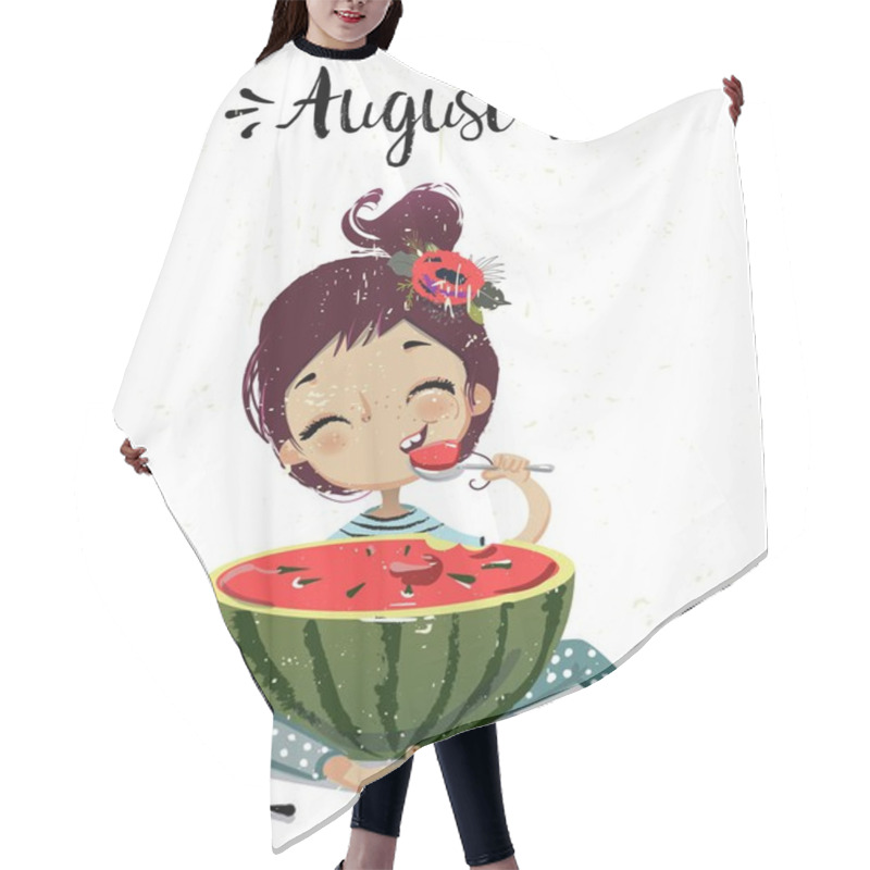 Personality  Cartoon Girl With Watermelon Hair Cutting Cape