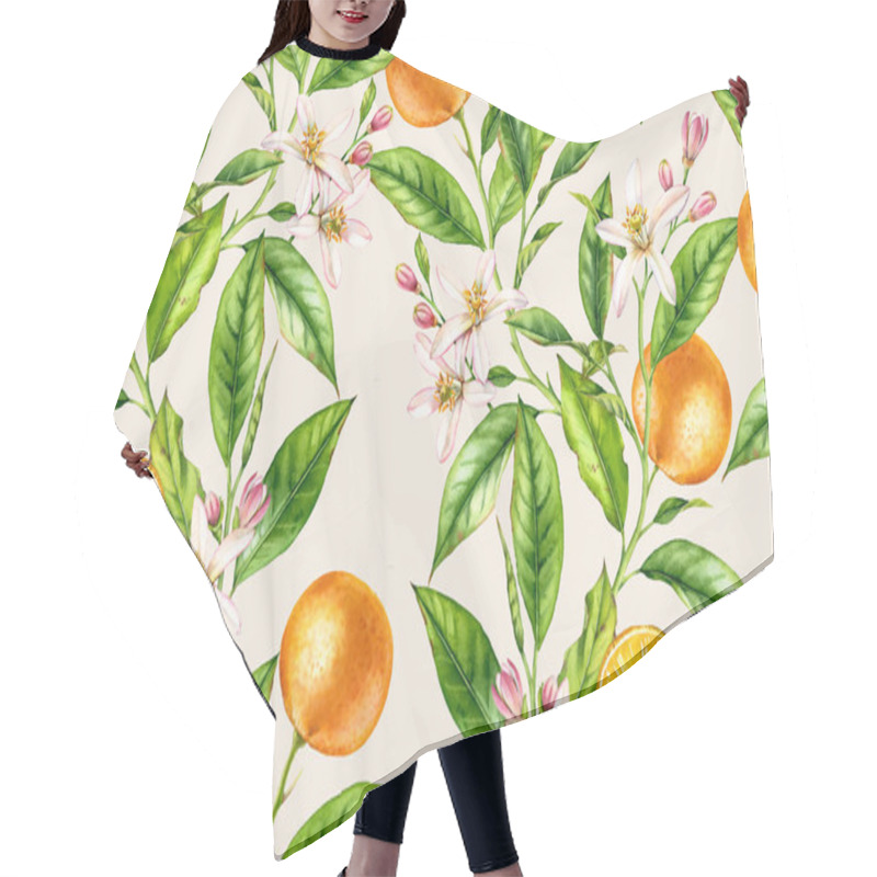 Personality  Orange Fruit Branches. Seamless Pattern With Flowers Realistic Botanical Floral Illustration On Light Beige Background Hand Painted  Hair Cutting Cape