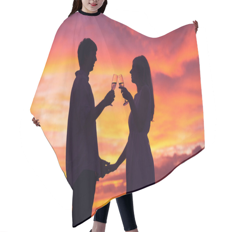 Personality  Silhouette Of Couple Drinking Champagne At Sunset Hair Cutting Cape