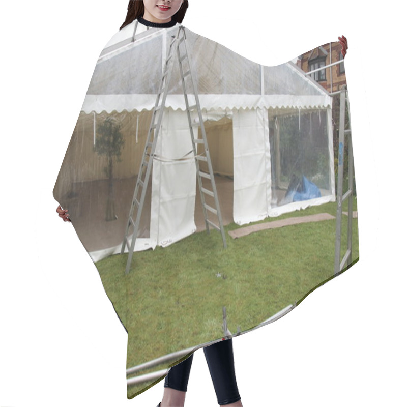 Personality  Erecting A Marquee In A Garden For A Wedding Hair Cutting Cape