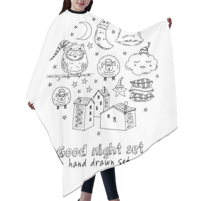 Personality  Doodle Set Of Images About Good Night Vector Illustration Hair Cutting Cape