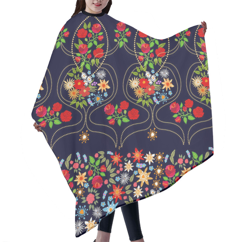 Personality  Stripped Vector Border With Flowers. Hair Cutting Cape