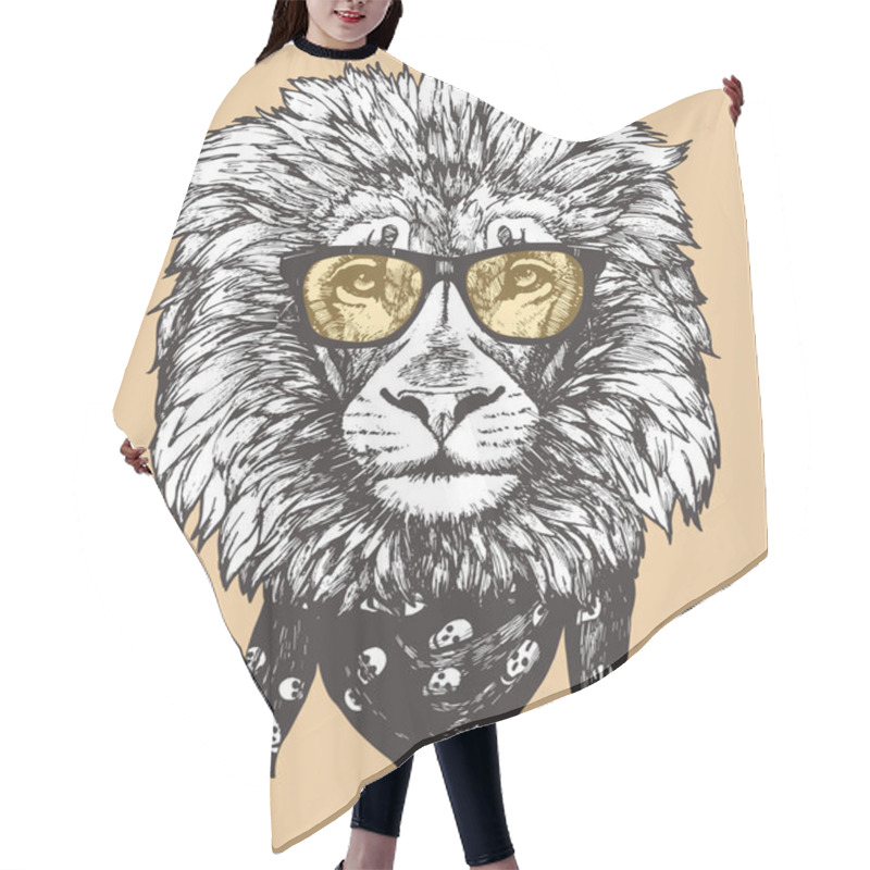 Personality  Stylish Drawing Of Lion Face In Eyeglasses, Vector Illustration Hair Cutting Cape