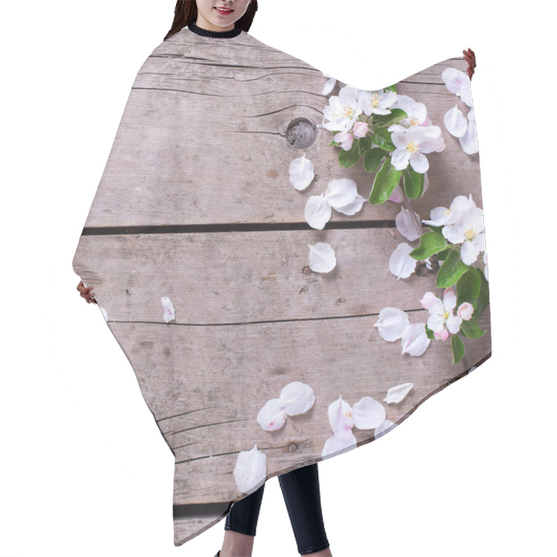 Personality  Apple Tree Flowers On Wooden Background Hair Cutting Cape